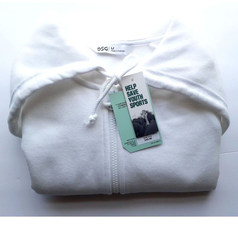 $40 DSG Womens Loose Fit Fleece Hooded Full Zip Pockets Pure White Vest M NWT